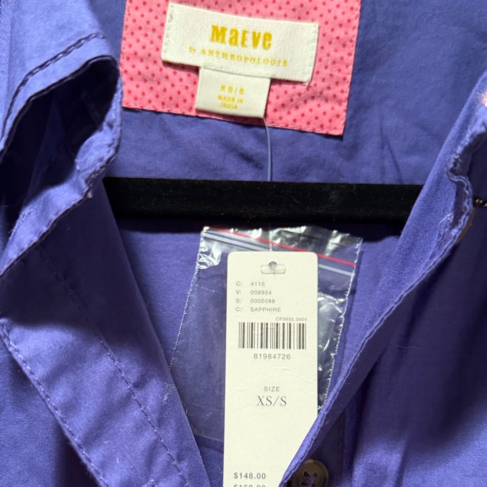 NWT Anthropologie Maeve Purple Embroidered Button Down Shirt - Picture 6 of 12